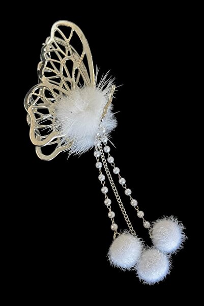 TAKIŞTIR Ασημί χρώμα με φιγούρα πεταλούδας και λεπτομέρεια πομπόν με κούμπωμα με μανταλάκια