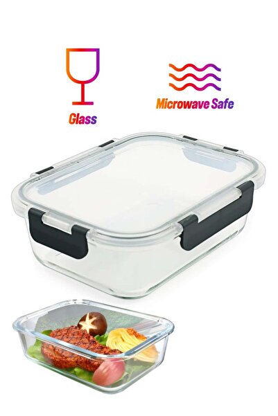 Tycoon TYCOM Glass Meal Prep Container – 1pc Rectangle, Airtight with Lid (Black)