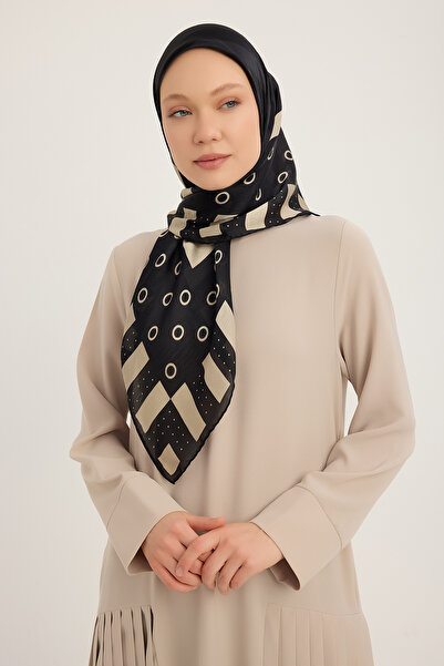 Schaless الهندسة الإيقاعية - أسود - وشاح جانجان بنقشة أورورا - 90x90 سم