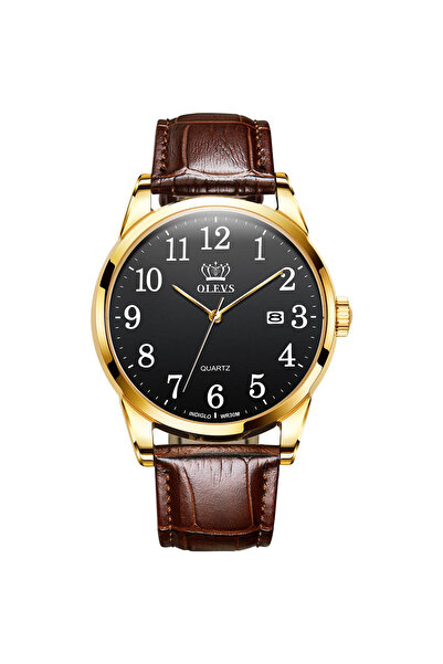 OLEVS Ανδρικό Ρολόι Δερμάτινο Quartz Αναλογικό Κλασικό Casual