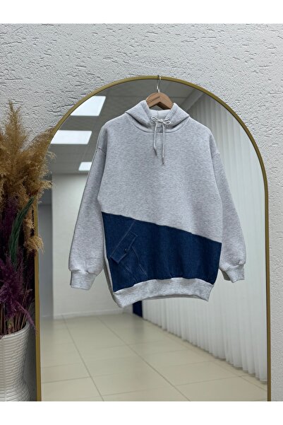 BENAHOLL هودي بيموريا كوت بتفاصيل جيب مخفي وثلاثة أربطة - ZN1123 رمادي