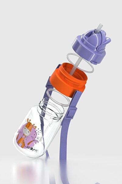 Renga Taffy Patterned 330 ml Tritan Baby Water Bottle with Strap and Straw 222056 Purple