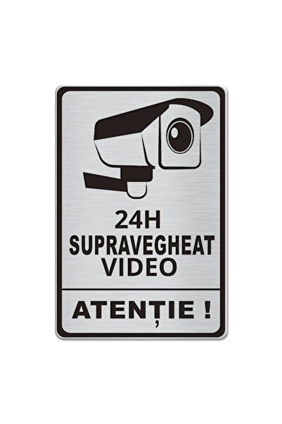 OEM Indicator de supraveghere video, ABS gravat, 9,5 x 14 cm, argintiu mat