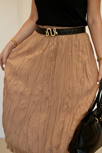 Ladies&Gentlemen Women's Beige Color Krash Long Skirt
