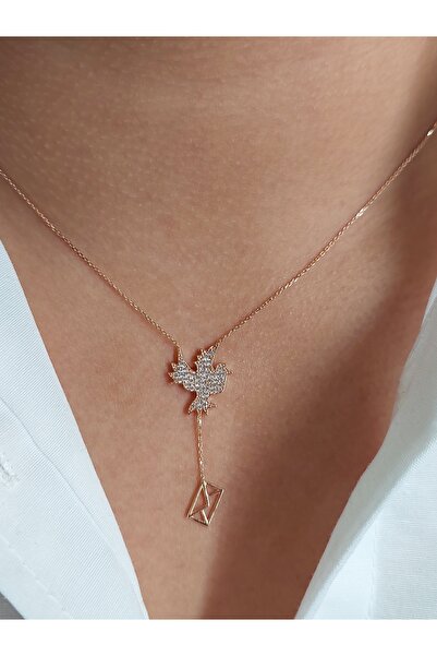 Cemal Demircioğlu Kuş Figürlü 14 Ayar Altın Mektup Uçlu Sallantılı Zirkon Taş...