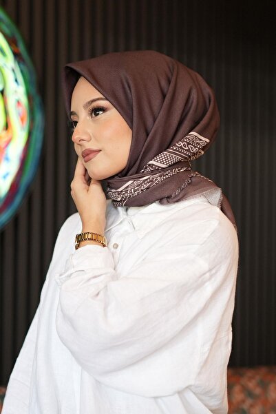 AFVENTE Ethnic Border Pattern Bitter Brown Cotton Scarf