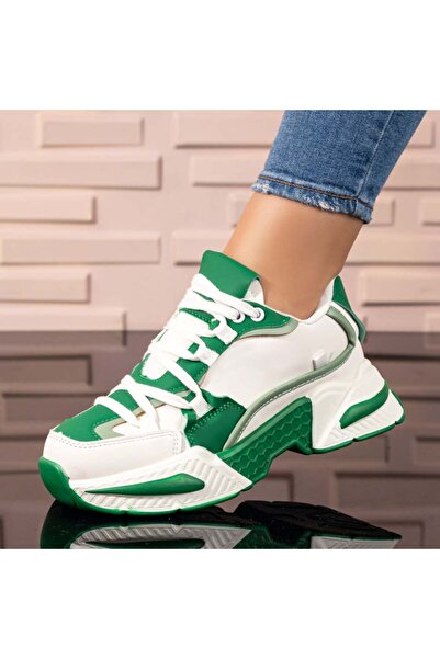 BMoD Teniși verzi și albi pentru femei cu talpă groasă MOD10068