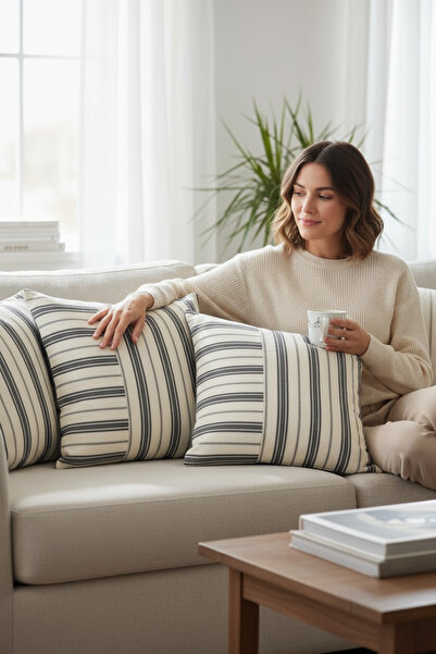 Chintar Βαμβακερή Μοντέρνα Διακοσμητική Ριγέ Μαξιλαροθήκη 2 τεμαχίων / Κάλυμμ...