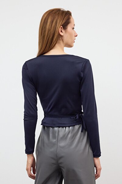 SHERIN Μπλουζάκι με διπλό στήθος με κορδόνια σε μπλε ναυτικό