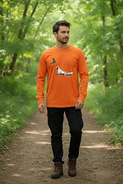 WİDİ Μπλουζάκι με μακρυμάνικο λαιμόκοψη από 100% βαμβάκι με στάμπα English Setter Hunting Retriever