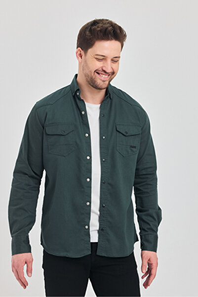 a02teks Ανδρικό πουκάμισο Slim Fit Ανδρικό τζιν πουκάμισο από βαμβάκι