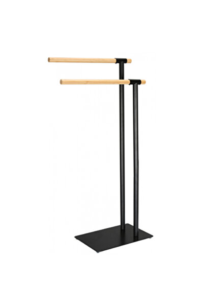 Raki Suport prosoape baie negru cu 2 brate bambus