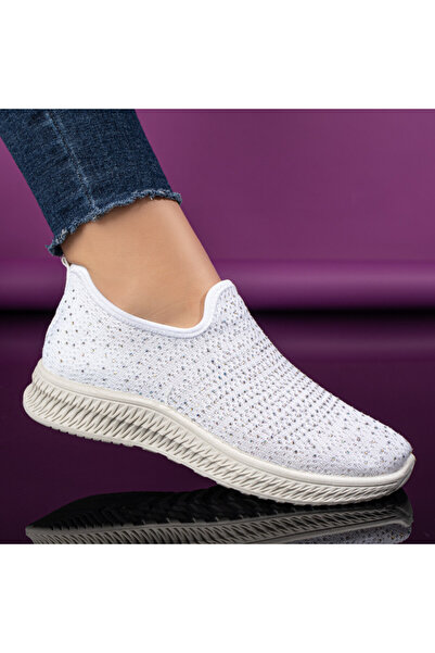 Modlet.ro Espadrile sport albe pentru femei cu strasuri MOD09087
