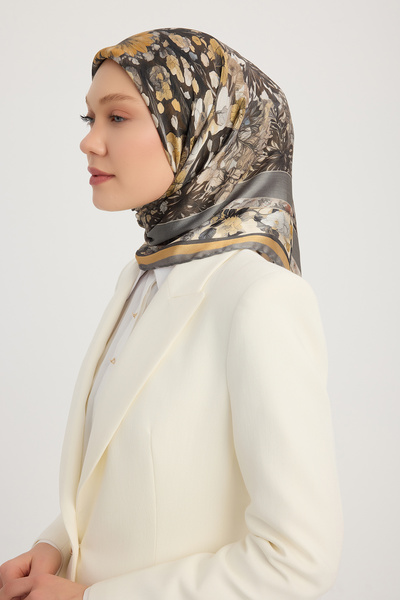 Schaless Cosmos de flori - Gri - Eșarfă Janjan cu model Aurora - 90x90 Cm