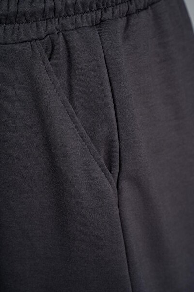 birizmoda Two-Thread Wide-Leg Sweatpants with Pocket Details - Smoked