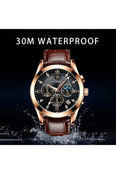 POEDAGAR Ανδρικό Ρολόι Quartz με Φωτεινούς Δείκτες, Αναλογικό, Καφέ Δέρμα