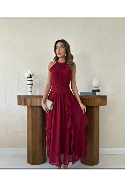 ÖZNUR GİYİM Bordo Elbise