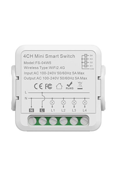 TUYA Mini Releu 4 Canale inteligent Wi-Fi, programabil, Compatibil cu app @Sm...