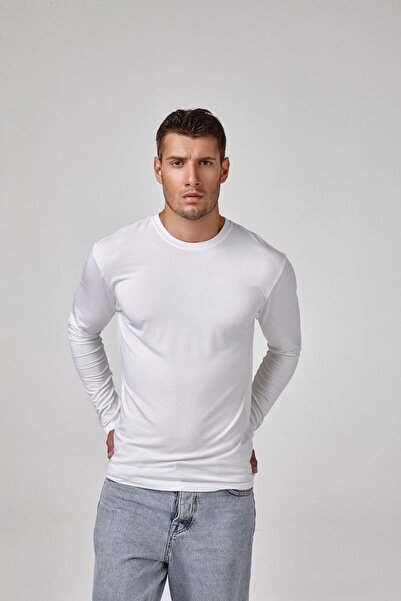 relactive Ανδρικό λευκό μακρυμάνικο μπλουζάκι Modal Flexible Basic T-shirt C0T2N6O1