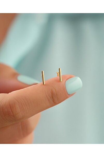 İNDİGO TAKI Sade Minik Çubuk 14 Ayar Altın Küpe