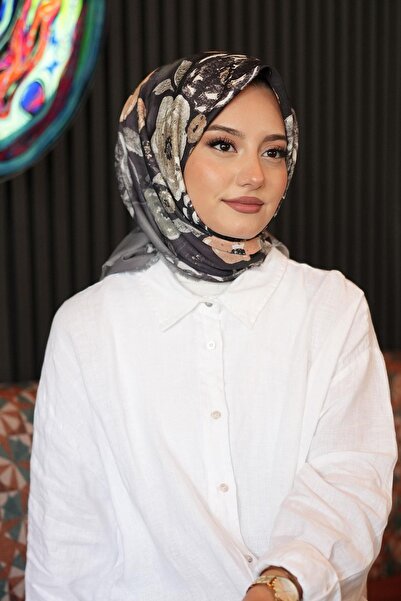 AFVENTE Spring Pattern Khaki Cotton Scarf