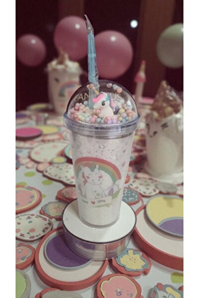 FAMEMUS ACCESSORY Unicorn Işıklı Pipetli Bardak Matara Suluk