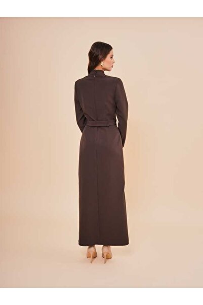 SERPİL Fiyonk Yakalı Düğme Detaylı Uzun Elbise 40720