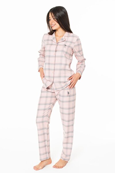 U.S. Polo Assn. Kadın Uzun Kollu Kareli Gömlek Pijama Takımı S26168 NEFES ALABİLEN KUMAŞ RAHAT KESİM