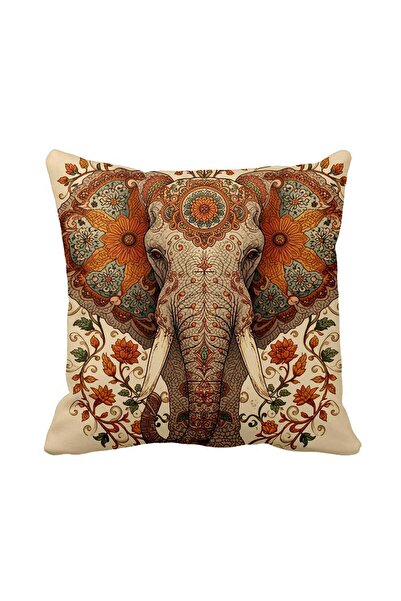 Queen Jera Ethnic Style Bohemian Elephant Patterned Single Throw Pillow Cover - Colorful Home and Living Room Decor 43 X 43 cm Suede