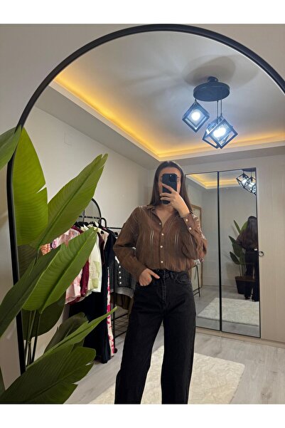 Never more ORGANZE ÇİZGİLİ GÖMLEK-L