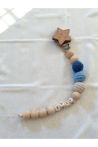 My Kids Room Doğal Ahşap Emzik Zinciri - Isimli Emzik Askısı Ahşap Emzik Zinc...