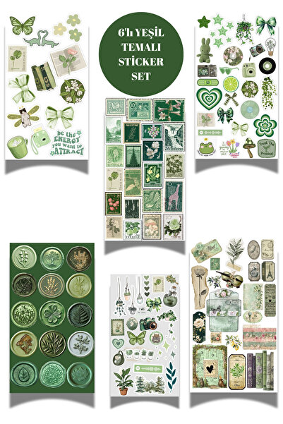 elviano مجموعة ملصقات ذات طابع أخضر مكونة من 6 قطع مناسبة للمفكرة