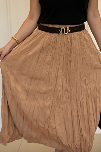Ladies&Gentlemen Women's Beige Color Krash Long Skirt