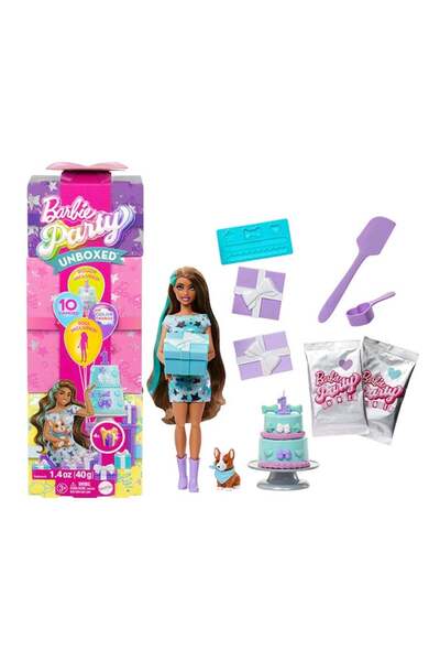Barbie Pet Birthday Party Set with 10 Surprises, Color-Change & Cake-Decorating Activity, Unboxed Do
