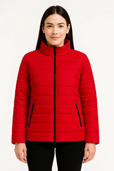 Aymood Bomber Mont Jacket – Water Repellent Fabric, Quilted Lining, Zipper Closure, Winter Season - Red