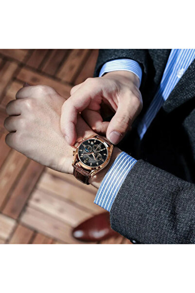 POEDAGAR Ανδρικό Ρολόι Quartz με Φωτεινούς Δείκτες, Αναλογικό, Καφέ Δέρμα