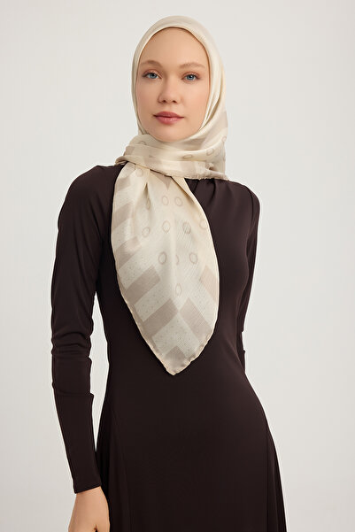 Schaless ريتيميك جيومتري - بيج - وشاح جانجان بنقشة أورورا - 90x90 سم