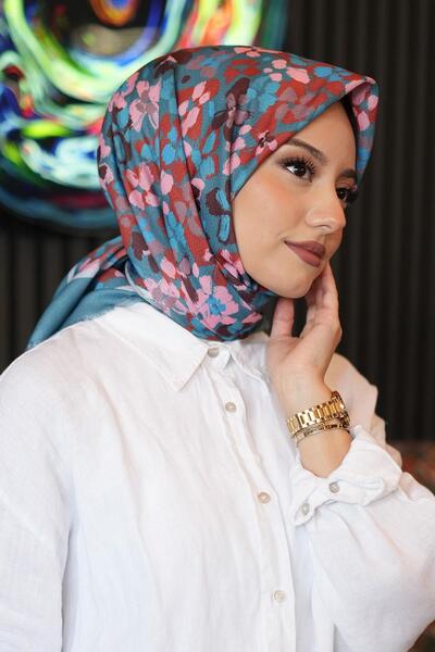 AFVENTE Cherry Blossom Pattern Blue Cotton Scarf