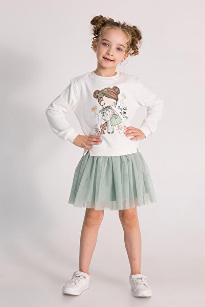 Tuar Kids Dmb Boys & Girls Kız Çocuk 4-8 Yaş Ekru Yeşil Elbise Tütü