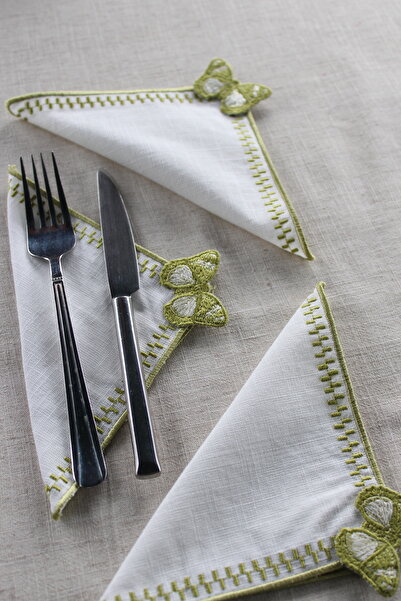 YXL HOME Linen Embroidered Presentation Set of 6 Cocktail Napkins Coffee Side Coasters