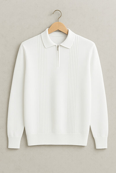 ZMODA SOFT سترة رجالية بياقة بولو وسحاب، مخططة بأسلوب المال القديم، محبوكة بجودة عالية، ناعمة، بأكمام طويلة