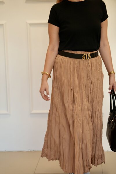 Ladies&Gentlemen Women's Beige Color Krash Long Skirt