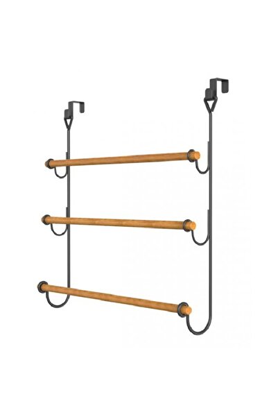 Raki Suport de usa cu 3 bare bambus pentru prosoape 32x18x62cm