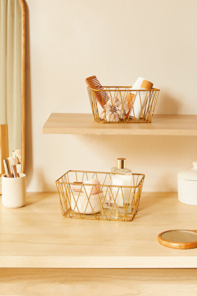 Ocean Home Textile طقم سلال معدنية ذهبية اللون مكون من قطعتين 25 × 18.5 × 10.5 / 20.5 × 15.5 × 10