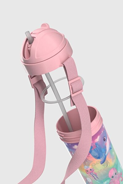 Renga Cosmo Lenticular Deniz Kızı Desenli 415 ml Pipetli Askılı PP Çocuk Matara 912149 Pembe