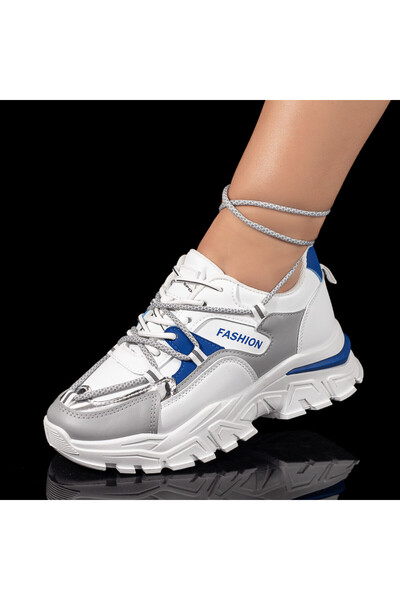 Modlet.ro Women's white and blue lace-up sports shoes MOD09895