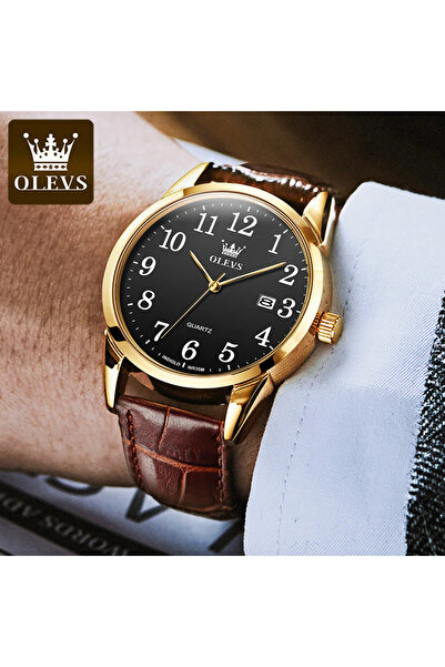 OLEVS Ανδρικό Ρολόι Δερμάτινο Quartz Αναλογικό Κλασικό Casual
