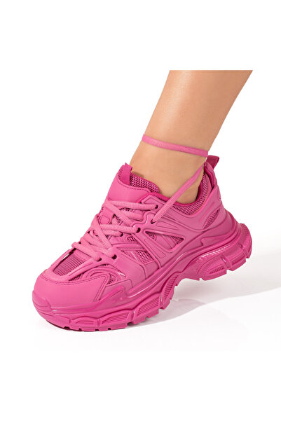 Modlet.ro Women's pink lace-up sports shoes with thick sole MOD09903