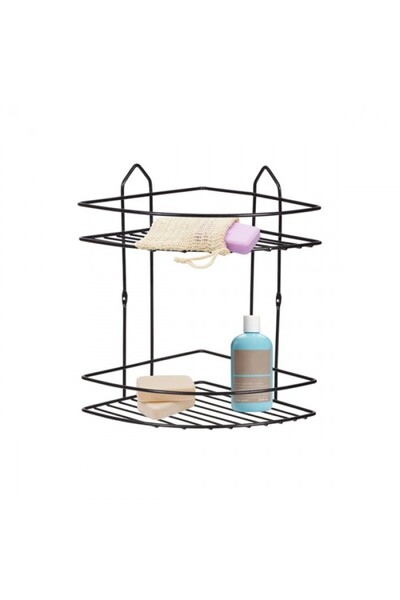 Raki Etajera pentru baie colt cu 2 nivele culoare neagra