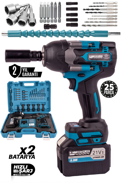 KİMMEER PLUS 21V Çift Akülü Şarjlı Matkap 700Nm Torklu Somun Sıkma Sökme